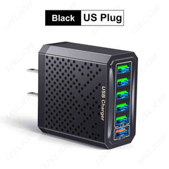 6-in-1 USB Fast Charger Adapter – QC3.0, 6 Ports, EU/US/UK/KR Plug, Multi-Device Charging