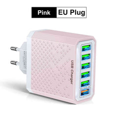6-in-1 USB Fast Charger Adapter – QC3.0, 6 Ports, EU/US/UK/KR Plug, Multi-Device Charging