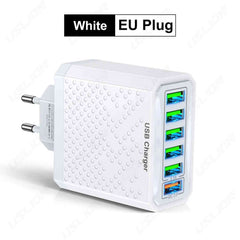 6-in-1 USB Fast Charger Adapter – QC3.0, 6 Ports, EU/US/UK/KR Plug, Multi-Device Charging