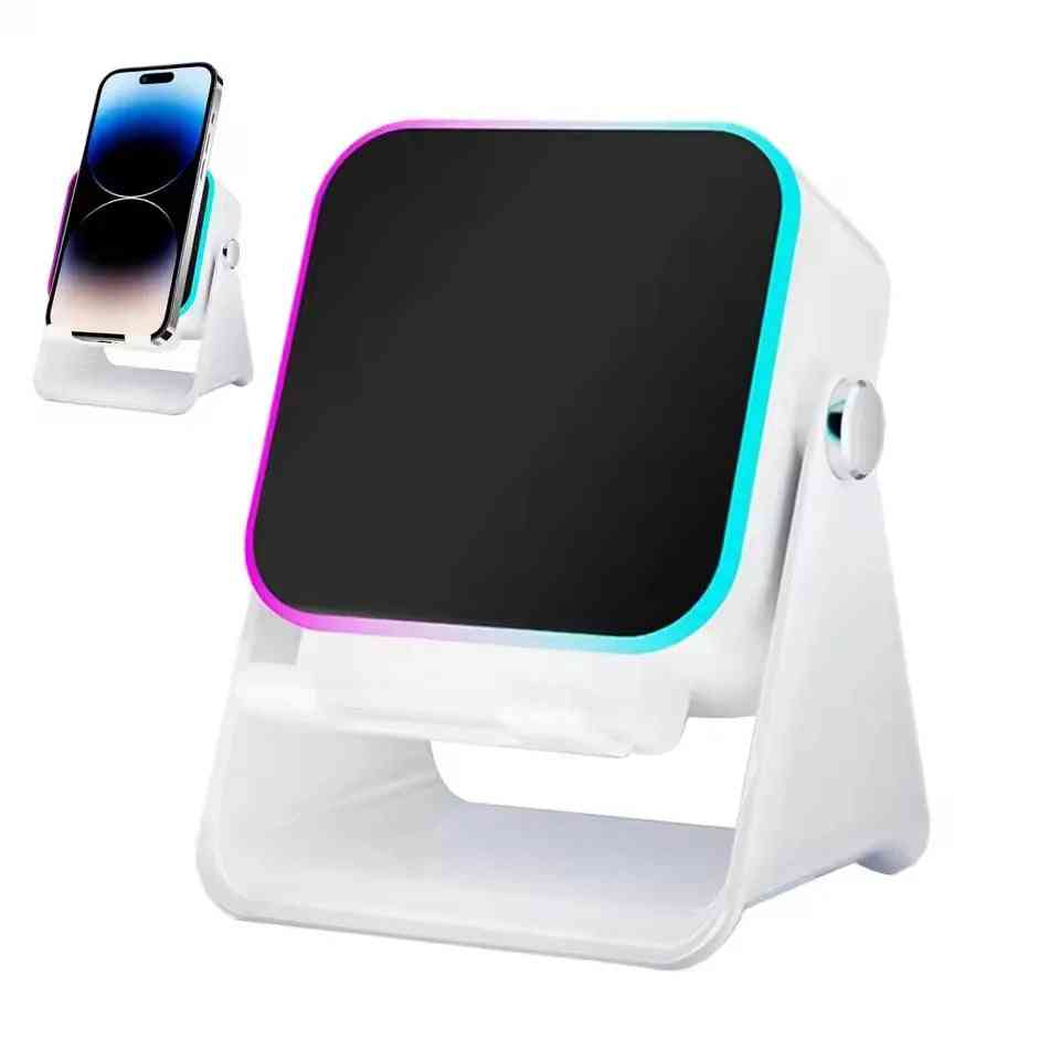 Global Prime Essential 5-in-1 wireless speaker with phone holder, RGB lighting, induction charging, and Bluetooth connectivity.