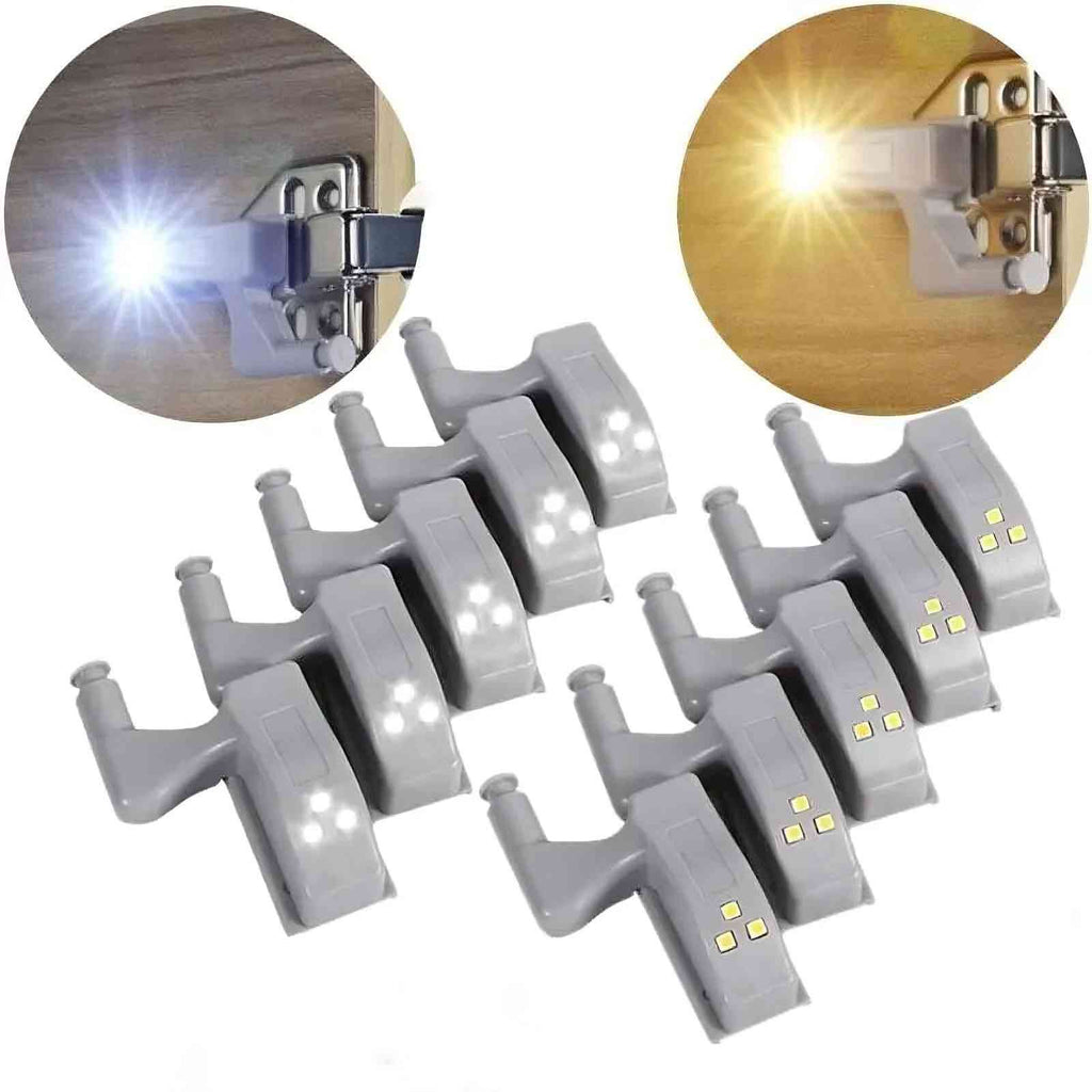 LED Cabinet Hinge Lights – Auto On/Off, 10-Pack, Warm & Cool White, No Wiring Needed