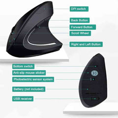 Vertical Ergonomic Wireless Mouse – 2.4GHz, 6 Buttons, 3 DPI Levels, Carpal Tunnel Relief
