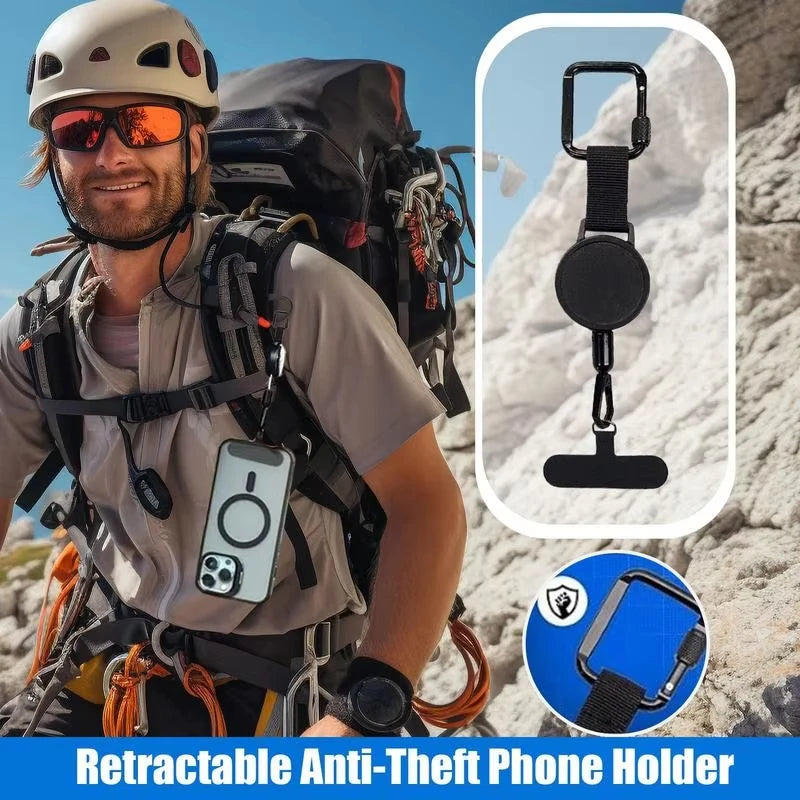 Anti-Theft Retractable Phone Lanyard – Anti-Drop Tether, Carabiner Clip, Outdoor & Sports