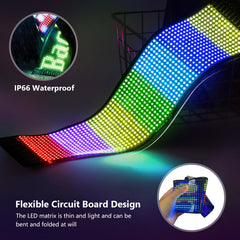 Flexible car LED panel by Global Prime Essential showing illuminated, bendable LED strips for automotive interior or exterior lighting.