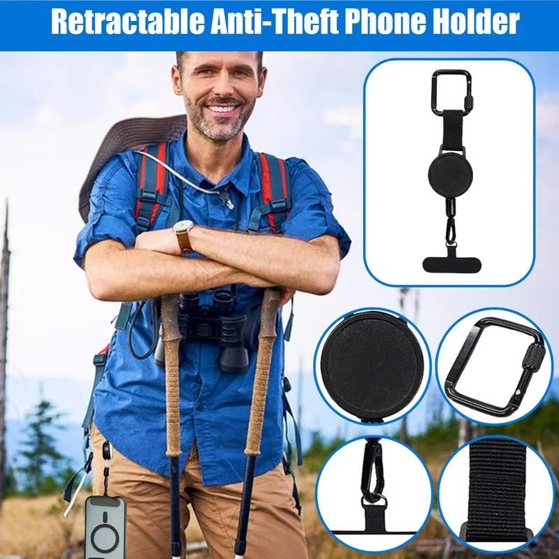 Anti-Theft Retractable Phone Lanyard – Anti-Drop Tether, Carabiner Clip, Outdoor & Sports