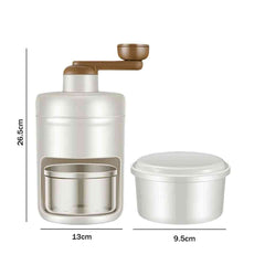 Global Prime Essential hand crank ice crusher and slushie maker with manual snow cone machine, no electricity needed, showing the device in use.