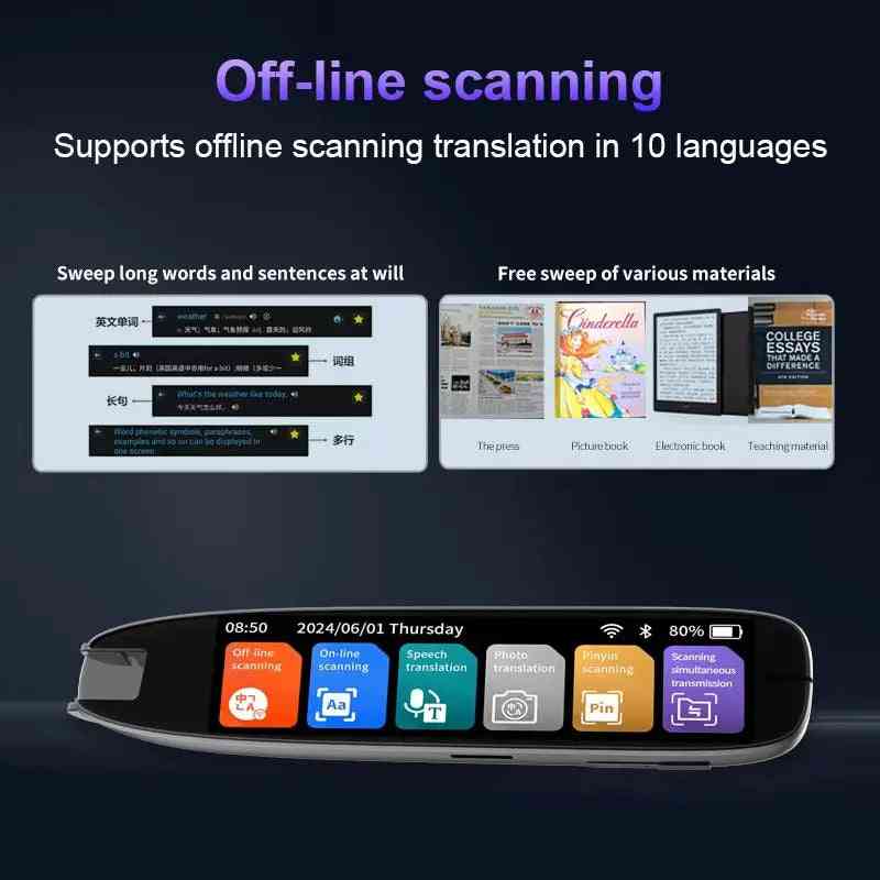 Global Prime Essential Scan Translator Pen with IPS screen, offline mode, recording function, supports 131 languages, office accessory.