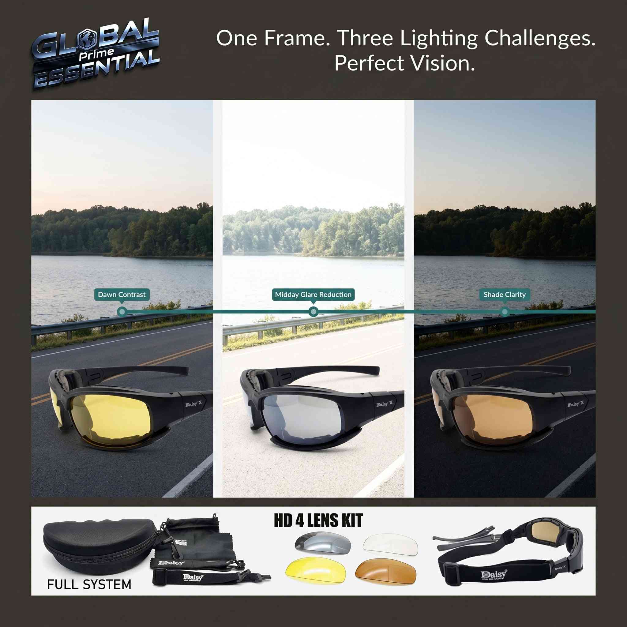 Tactical Photochromic Polarized Sunglasses – 5 Interchangeable Lenses, UV400 & TR90 Frame