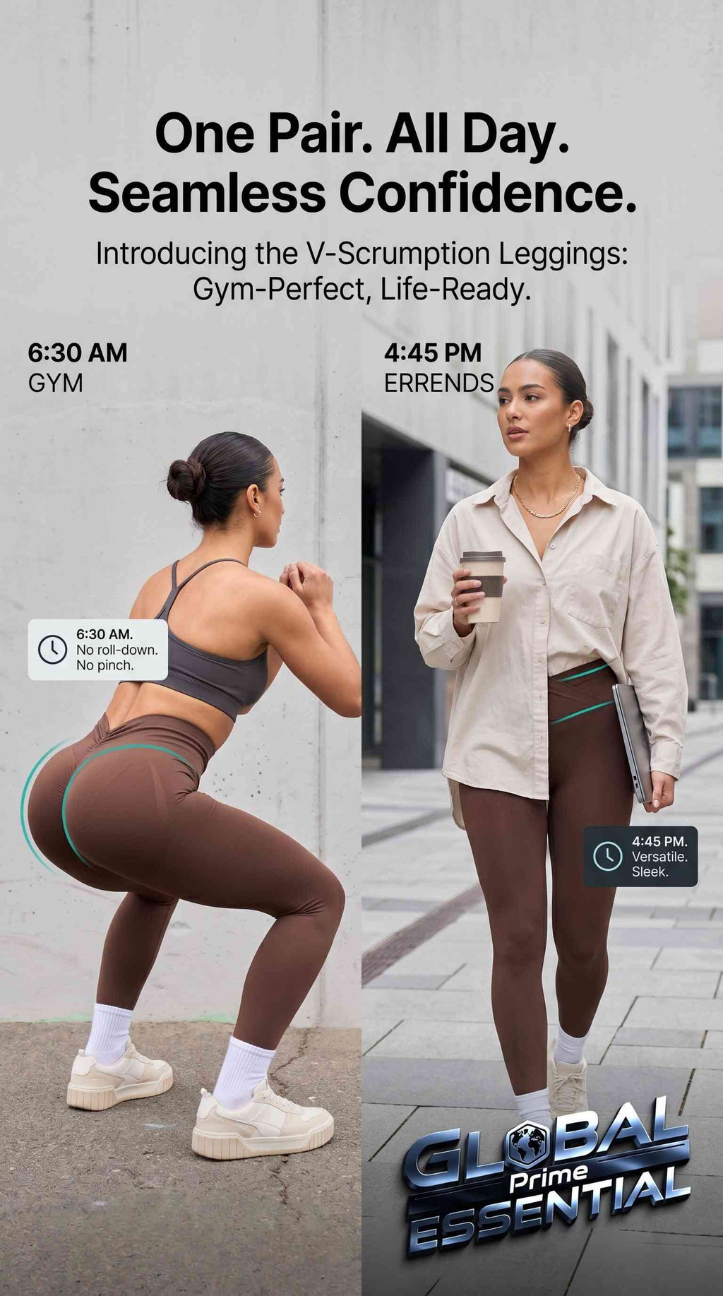 Women’s Seamless High Waist Sports Leggings – V-Fold Back, Peach Hip-Lift, Yoga & Gym Pants