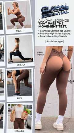 Women’s Seamless High Waist Sports Leggings – V-Fold Back, Peach Hip-Lift, Yoga & Gym Pants