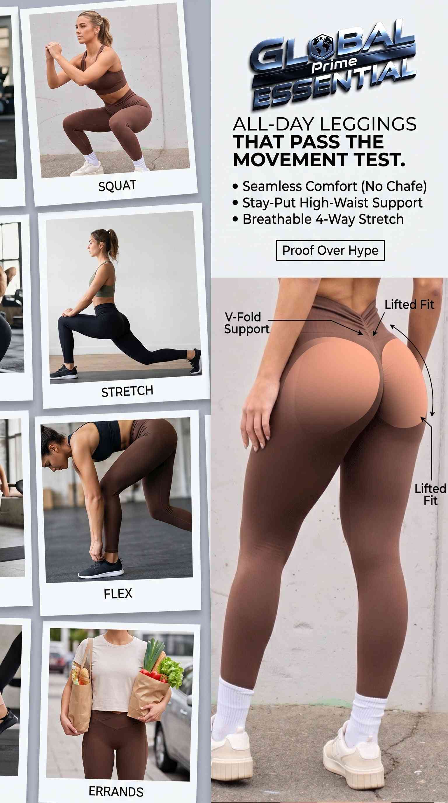Women’s Seamless High Waist Sports Leggings – V-Fold Back, Peach Hip-Lift, Yoga & Gym Pants