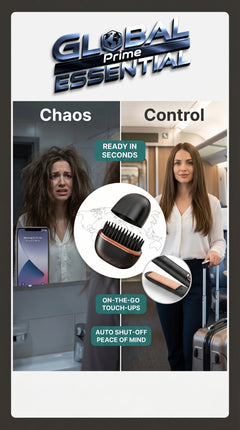 Global Prime Essential portable hair straightener with sleek design and ceramic plates for smooth, straight hair on the go.