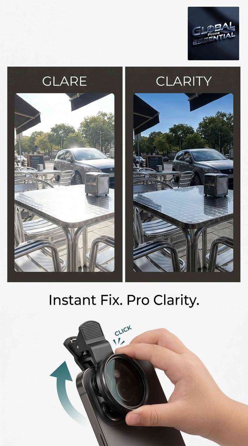 Global Prime Essential 52mm clip-on CPL phone camera lens filter reducing glare and boosting colors for clearer photos