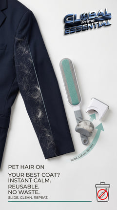Global Prime Essential self-cleaning lint remover brush with pet hair removal for clothes and furniture, reusable and easy to use.