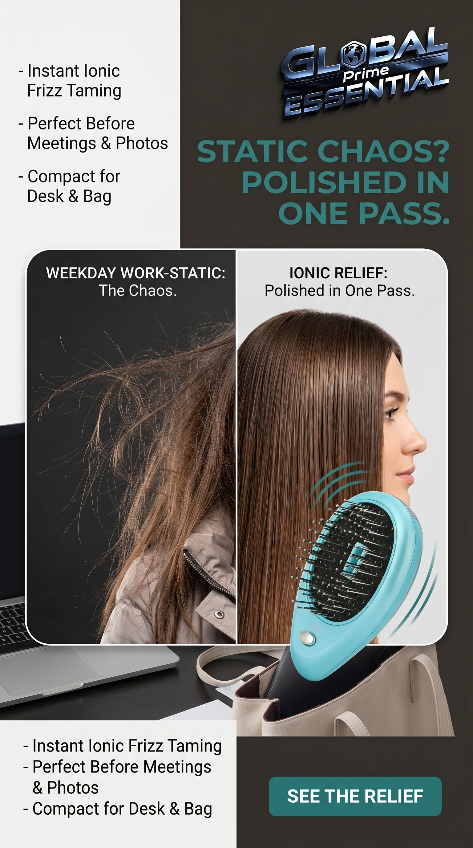 Anti‑Static Ionic Vibrating Hair Brush – Frizz‑Reducing Detangler & Scalp Massager