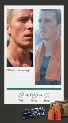 Global Prime Essential quick-dry sports cooling towel, showing its lightweight, moisture-absorbing fabric for instant cooling relief.