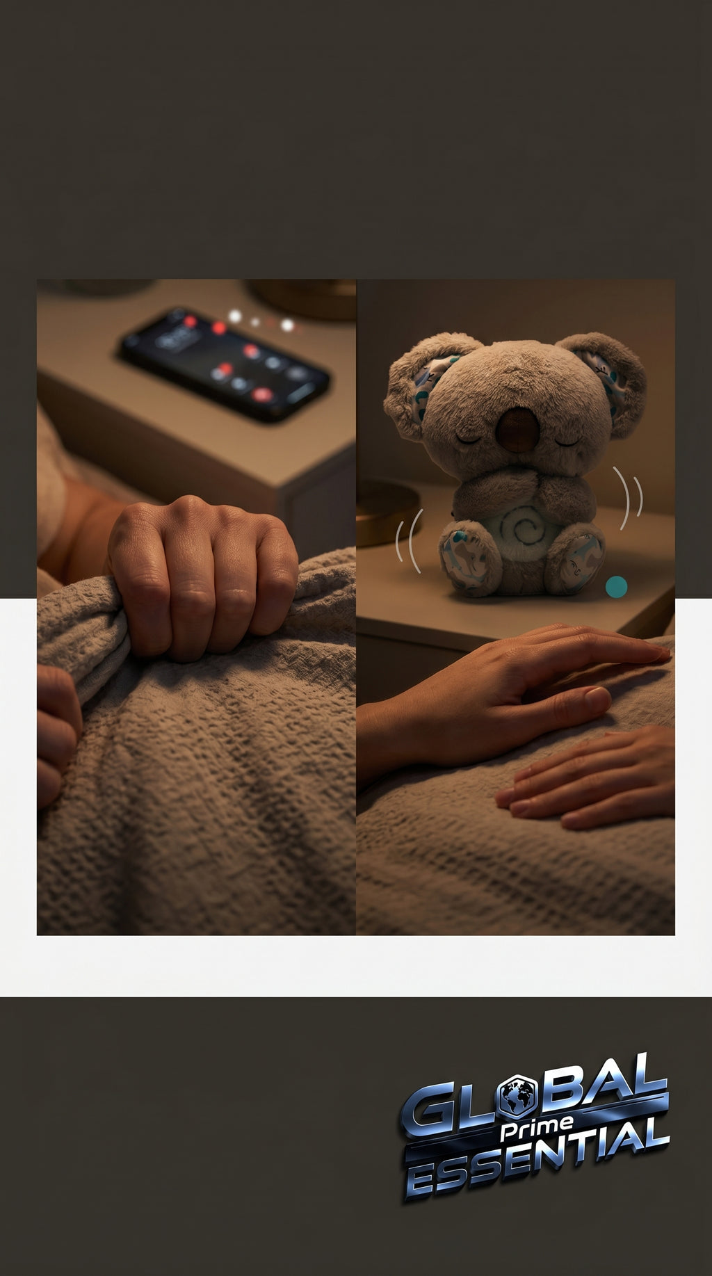 Global Prime Essential Breathing Koala stress relief toy with soft fabric and calming design for relaxation and better sleep.