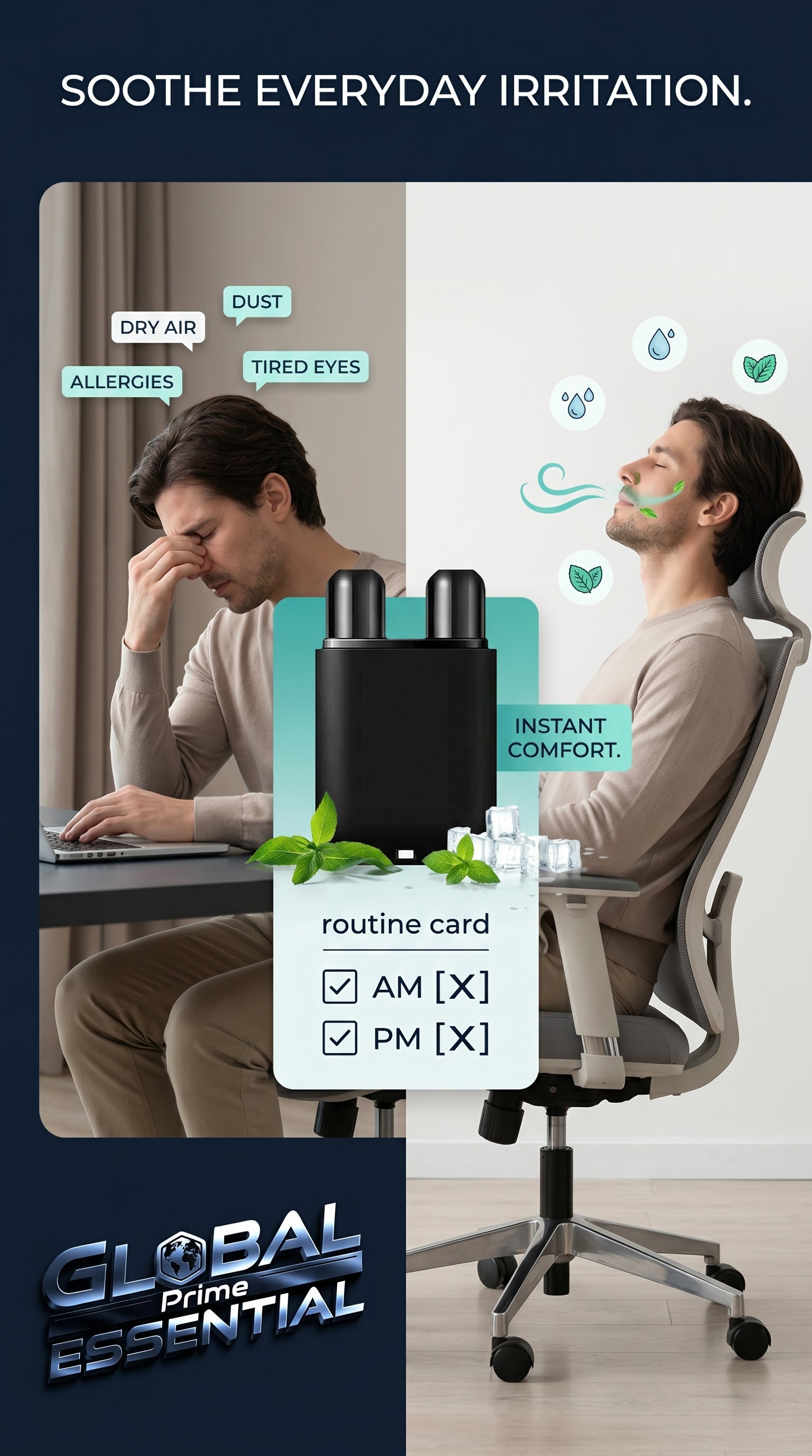 Global Prime Essential Herbal Repair Nasal Box with natural herbs for daily nasal refresh and respiratory support.
