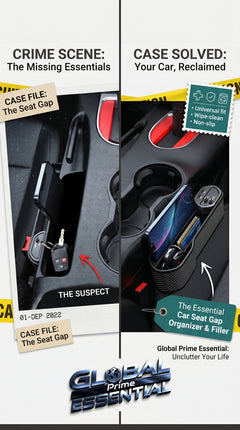 Global Prime Essential car seat gap organizer filling the space between car seats to prevent keys and small items from falling.