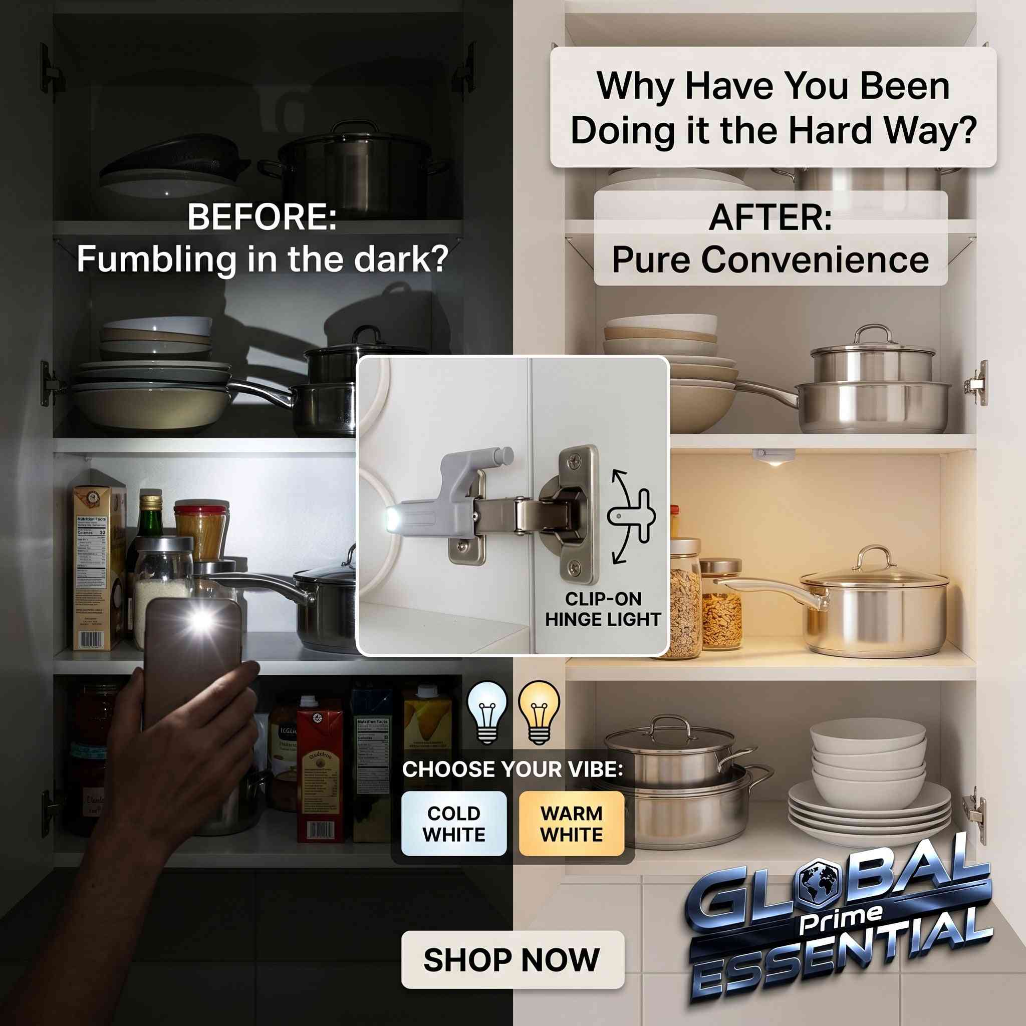 LED Cabinet Hinge Lights – Auto On/Off, 10-Pack, Warm & Cool White, No Wiring Needed