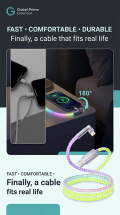 120W RGB Fast Charging Cable – USB-A to Type-C with LED Glow