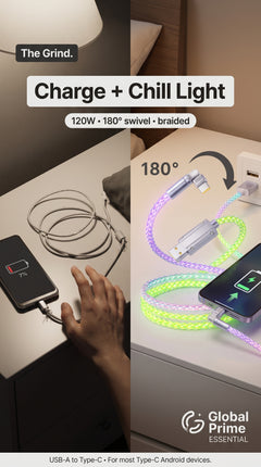 120W RGB Fast Charging Cable – USB-A to Type-C with LED Glow