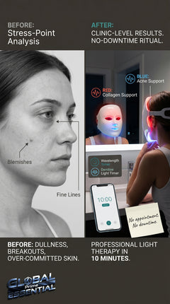 Global Prime Essential therapy mask for skin, shown in a clinic-style setting for at-home skincare treatment.