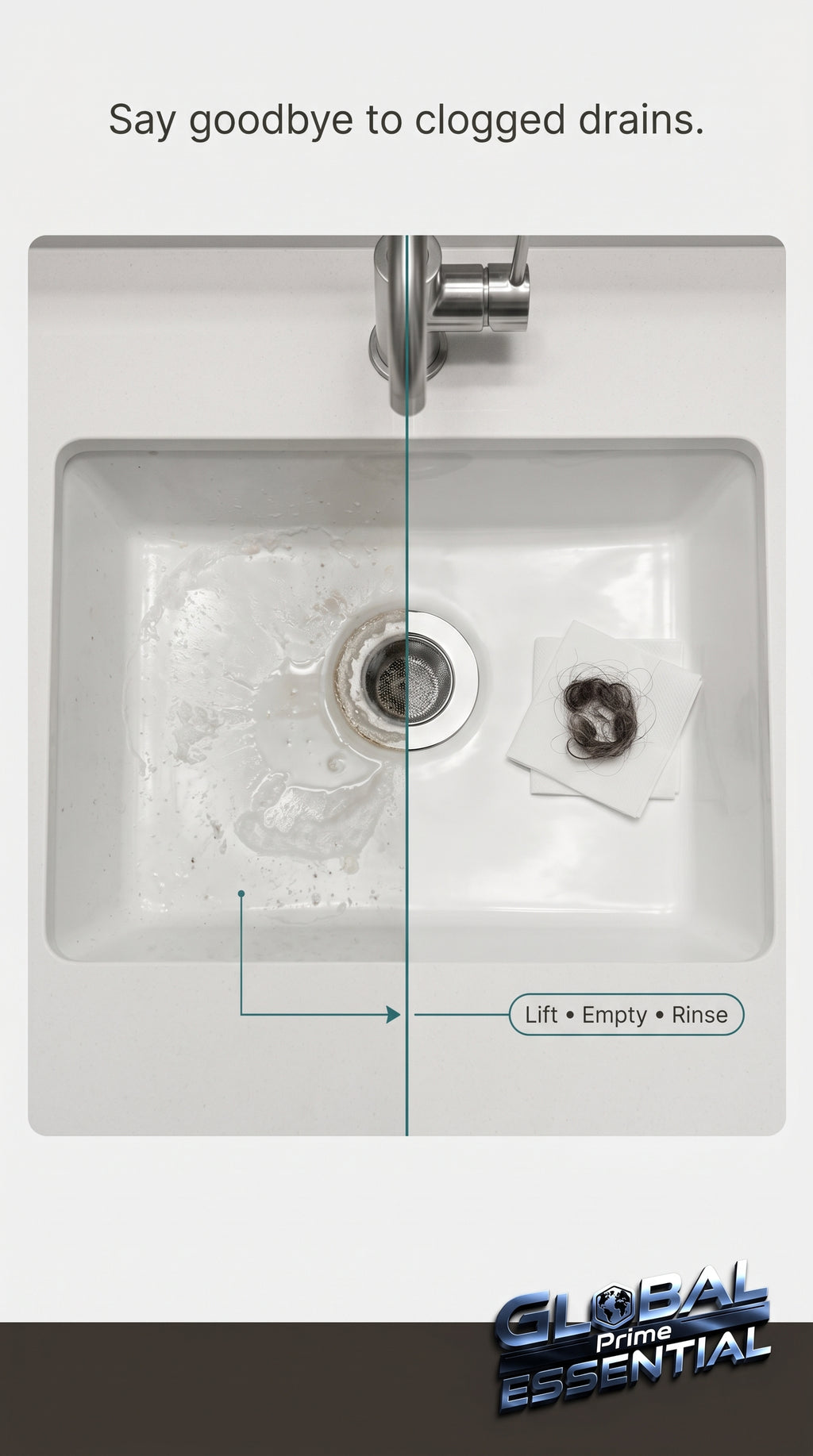 Global Prime Essential bathroom sink drain strainer preventing clogs and ensuring easy, efficient drainage.