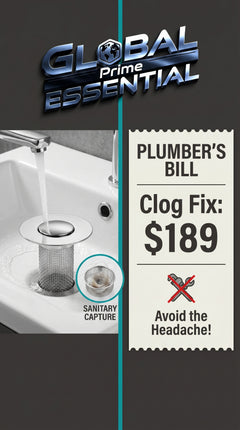 Global Prime Essential bathroom sink drain strainer preventing clogs and catching debris in a modern bathroom setting