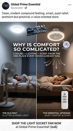 Global Prime Essential light socket fan with remote, 3 speeds, dimmable LED, aromatherapy feature, E26 fit, for comfortable cooling.