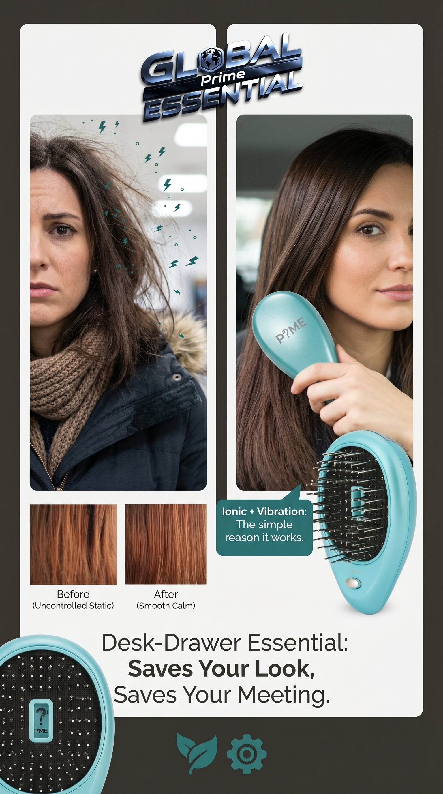 Anti‑Static Ionic Vibrating Hair Brush – Frizz‑Reducing Detangler & Scalp Massager