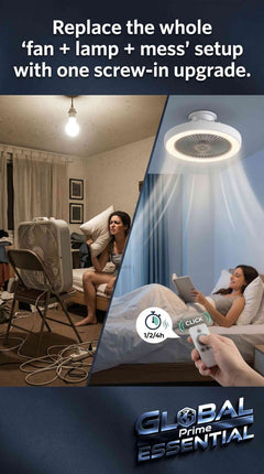Global Prime Essential light socket fan with remote control, dimmable LED, aromatherapy feature, three speeds, E26 fit, minimal design