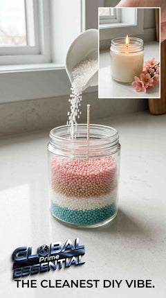 Colorful granular pearl candle wax by Global Prime Essential for DIY candle making, featuring 16 vibrant colors and clean smoke-free burn.