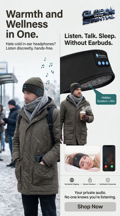 Bluetooth headscarf by Global Prime Essential with built-in speakers, providing wireless music and calls for outdoor comfort.