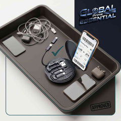 Global Prime Essential multi charging adapter kit with USB-C, Lightning, Micro USB, and USB-A cables for versatile device charging.