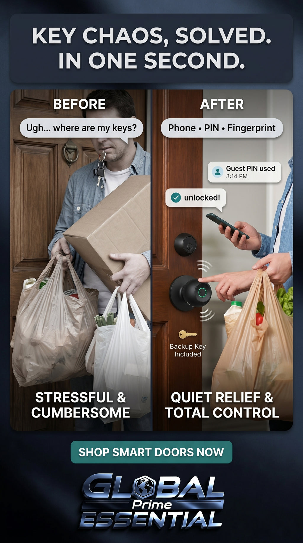 Global Prime Essential smart door knob with keyless entry and modern design for secure, key-free home access.