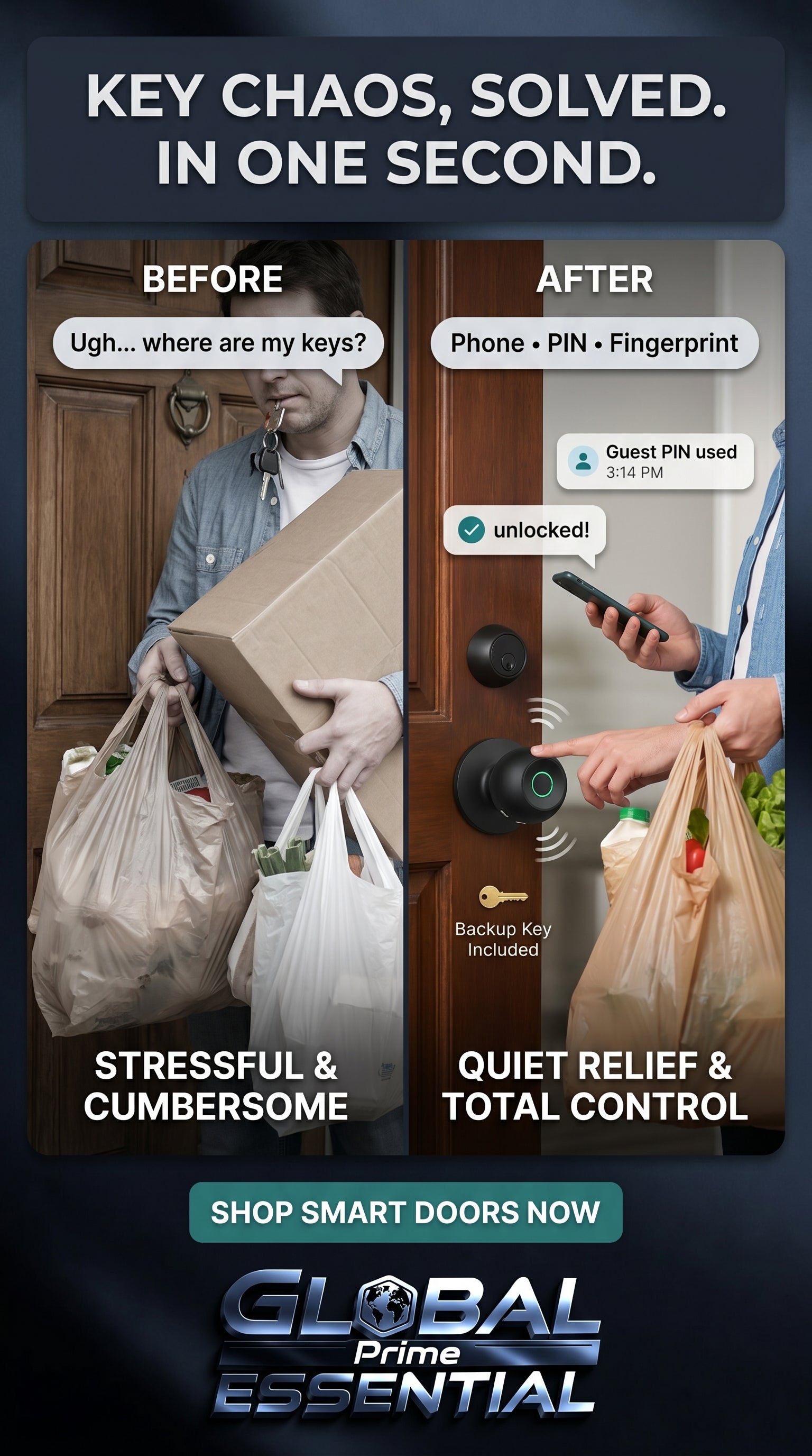 Global Prime Essential smart door knob with keyless entry and modern design for secure, key-free home access.