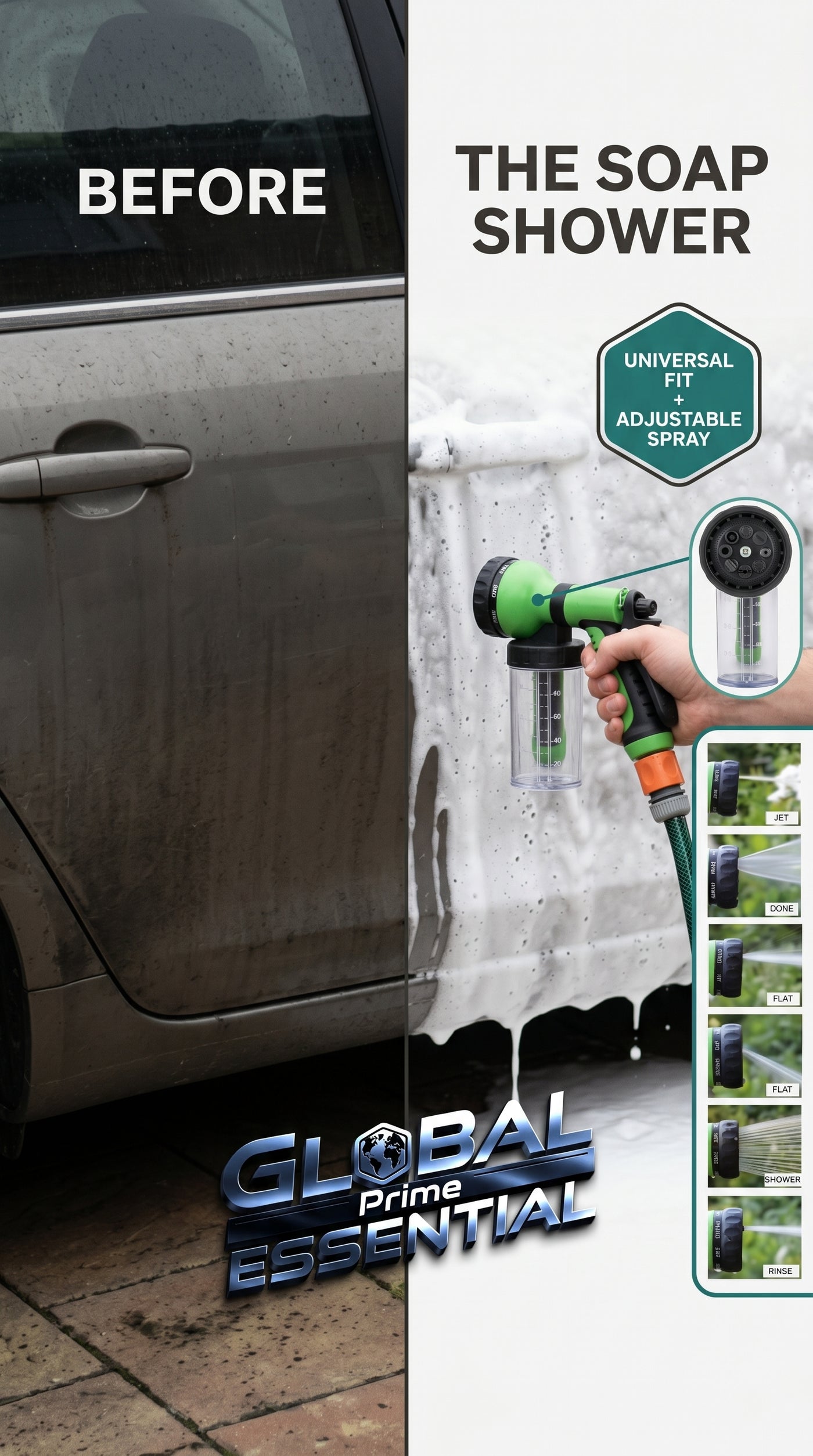 Global Prime Essential pressure hose nozzle foam gun with hose-powered foam spray for effortless outdoor cleaning.