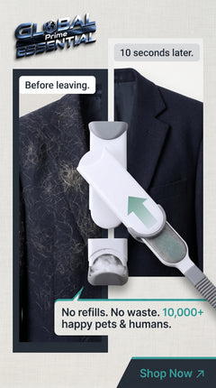Global Prime Essential self-cleaning lint remover brush for pet hair and lint, reusable cleaning tool with no refills needed.