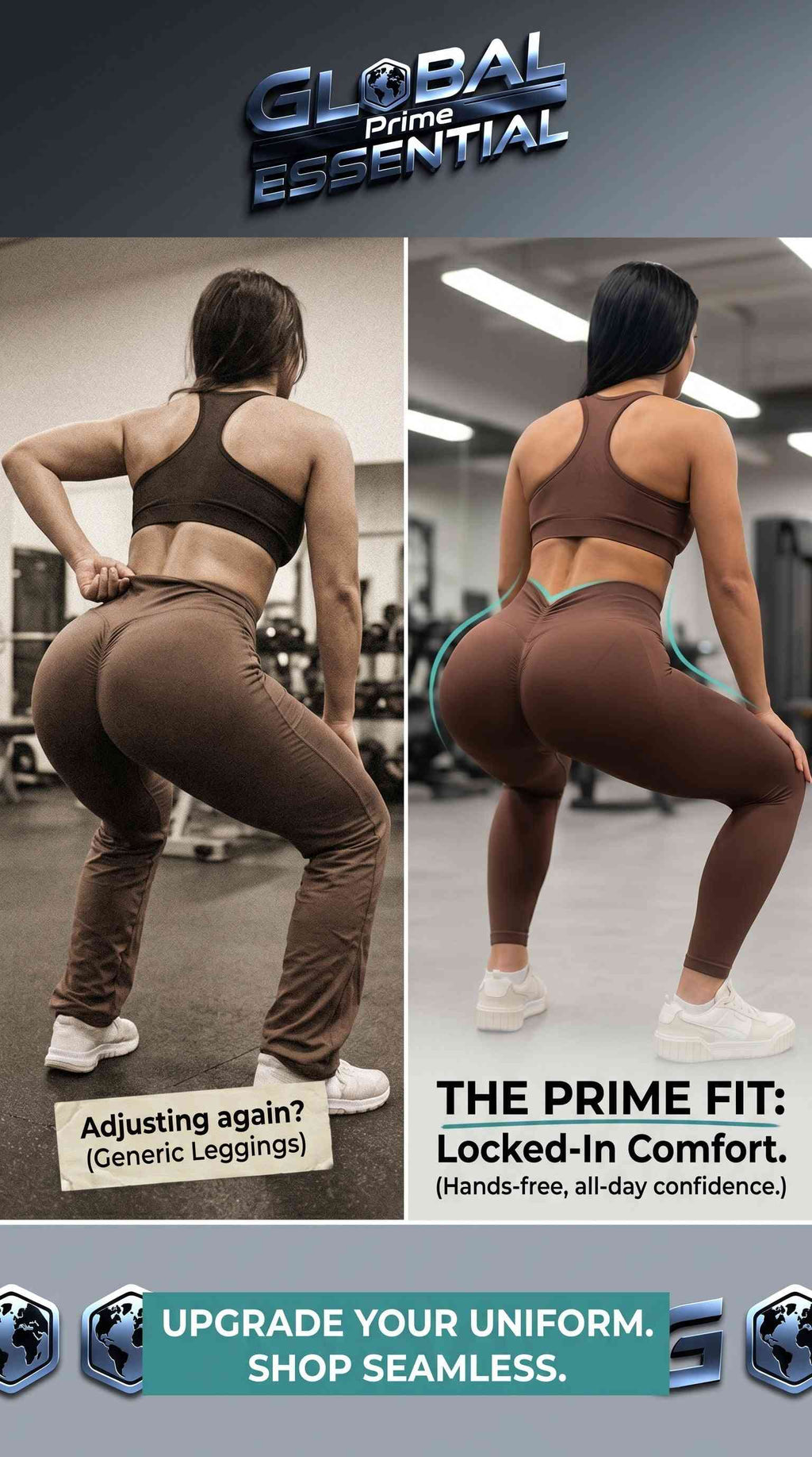 Women’s Seamless High Waist Sports Leggings – V-Fold Back, Peach Hip-Lift, Yoga & Gym Pants