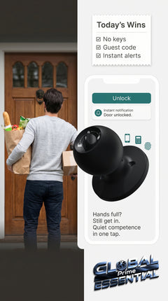 Global Prime Essential smart door knob with sleek design, offering effortless entry and ultimate control for secure home access.