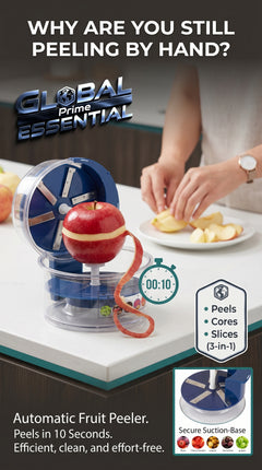 Global Prime Essential automatic fruit peeler machine peeling apples effortlessly for quick fruit preparation.