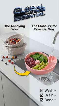 Global Prime Essential fruit and vegetable washing bowl with a green interior, used for cleaning produce easily.