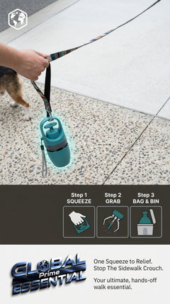 Global Prime Essential portable dog poop scooper in use, making pet cleanup easy during walks.