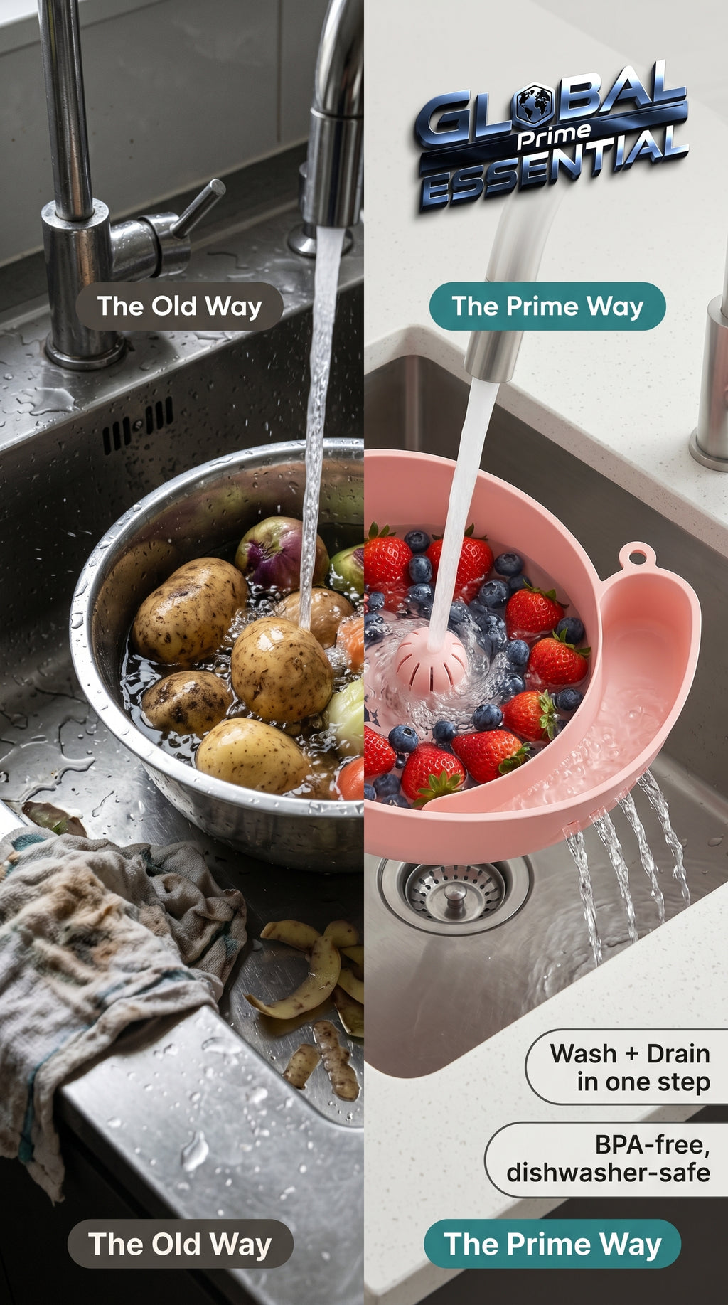 Global Prime Essential fruit and vegetable washing bowl with a clean design, perfect for rinsing fresh produce easily.