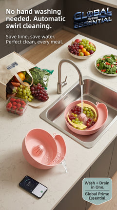 Global Prime Essential fruit and vegetable washing bowl with integrated drain for easy cleaning of produce.
