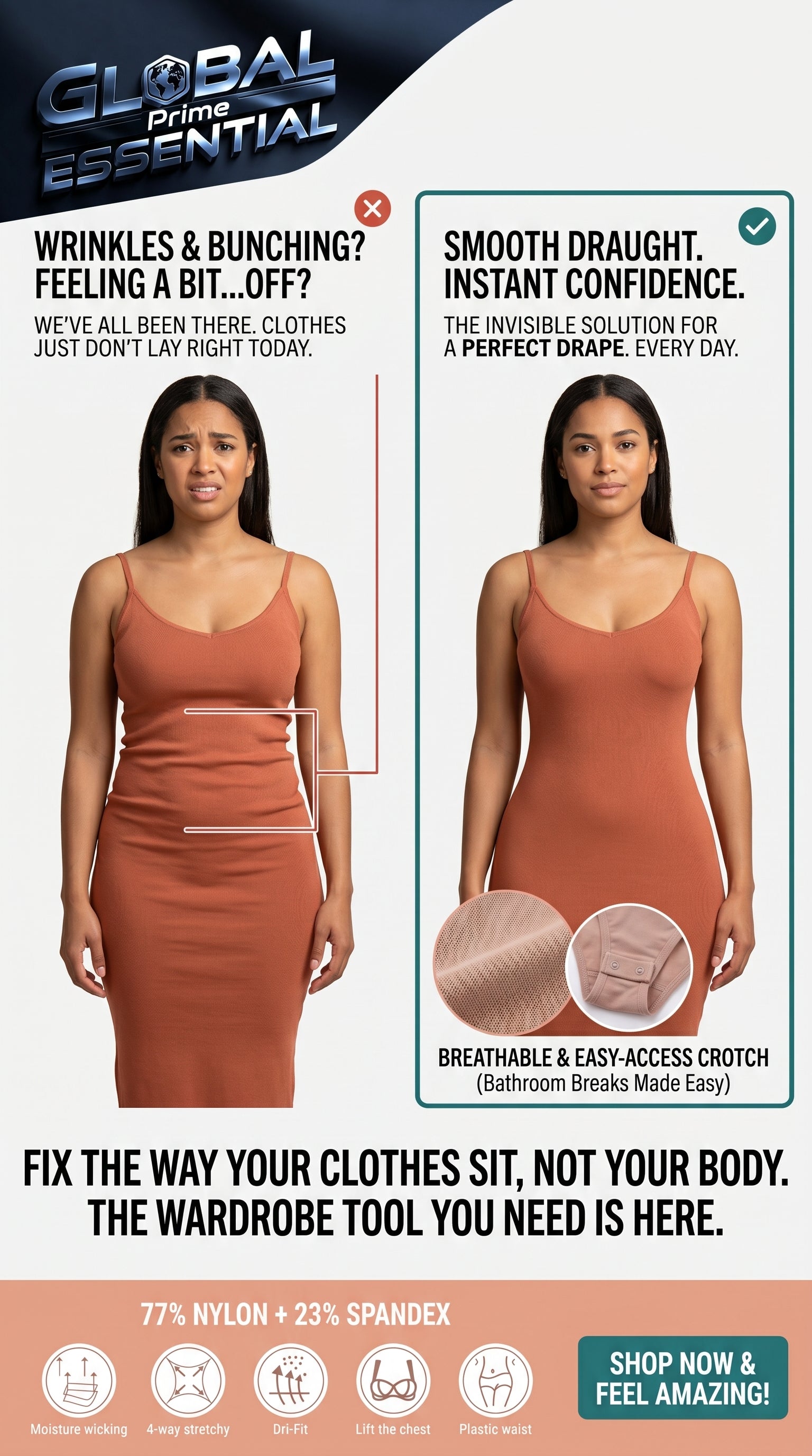 Global Prime Essential shapewear bodysuit providing smooth contouring and support for a confident, seamless look.
