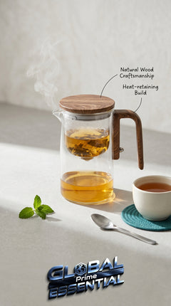 Wooden tea pot by Global Prime Essential with a smooth, polished finish, perfect for traditional tea brewing.