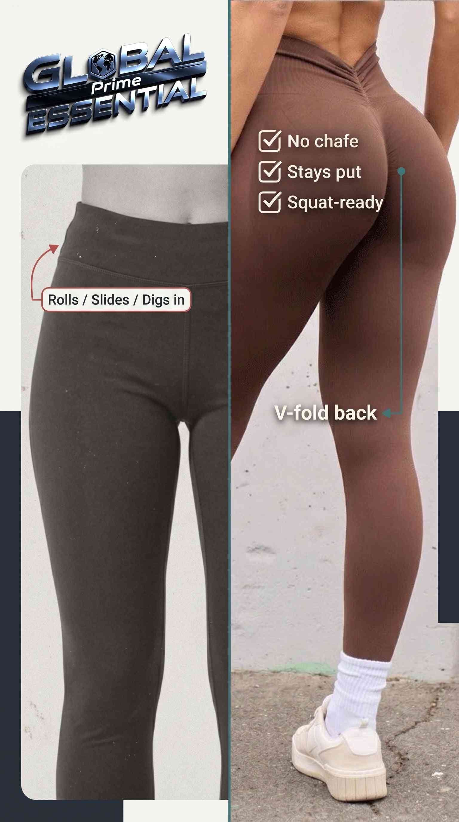 Women’s Seamless High Waist Sports Leggings – V-Fold Back, Peach Hip-Lift, Yoga & Gym Pants