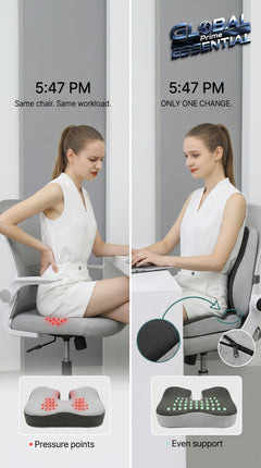 Global Prime Essential memory foam office chair cushion with ergonomic design to reduce back pain and improve focus.